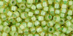 cc945 - Toho beads 8/0 inside jonquil/ mint julep lined (10g)