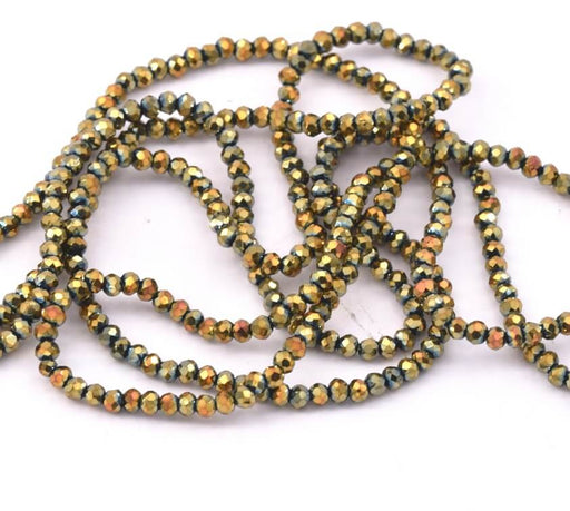 Buy Round glass faceted 2mm golden bronze, hole: 0.6mm - 36cm (1 strand)