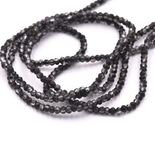 Glass Round Beads Faceted Black Silver Night 2mm Hole: 0.5mm (1 strand)