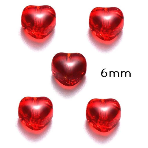 Glass beads Heart 6mm Red , 0.8mm Hole (5 beads)