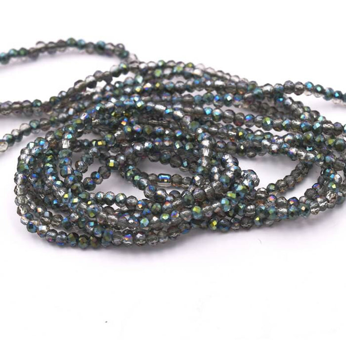 Glass Bead Silver Gray AB Faceted 2mm - Hole: 0.5mm (1strand-36cm)