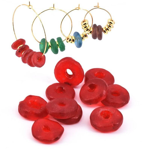Buy Donut Rondelle Glass beads Ethnic MAT RED 10-12mm (10)