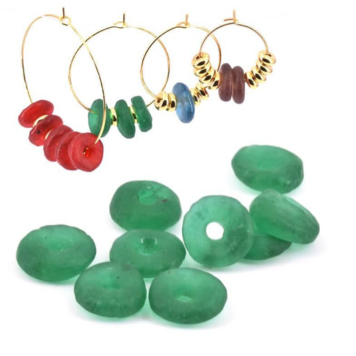 Buy Donut Rondelle Glass beads Ethnic GREEEN Mat 10-12mm (10)
