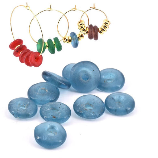 Donut Rondelle Glass beads Ethnic BLUE Montana 10-12mm (10)