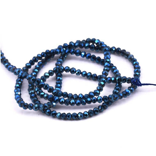 Faceted Glass Rondelle Beads Metallic Blue - 2mm - Hole: 0.6mm (1strand-35cm)