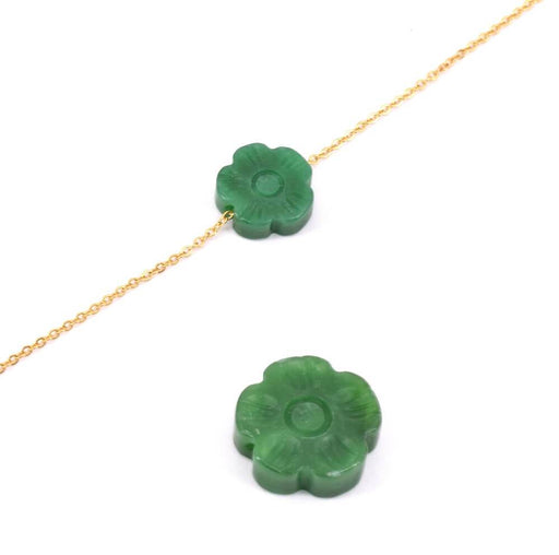 Bead flower dyied jade green carved 12x4mm (1)