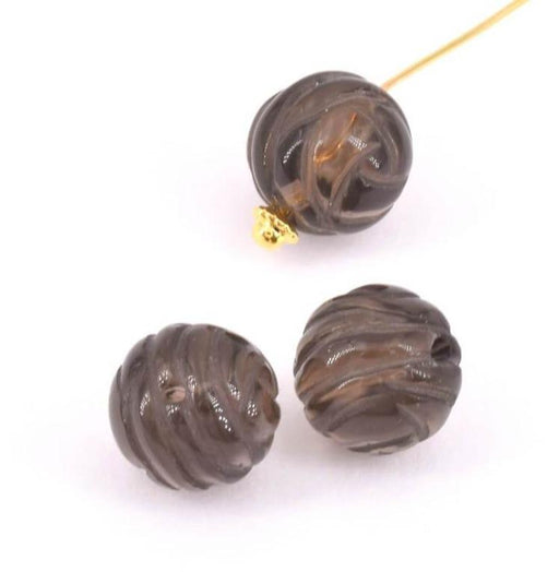 Beads carved smoked Quartz 11mm (2)