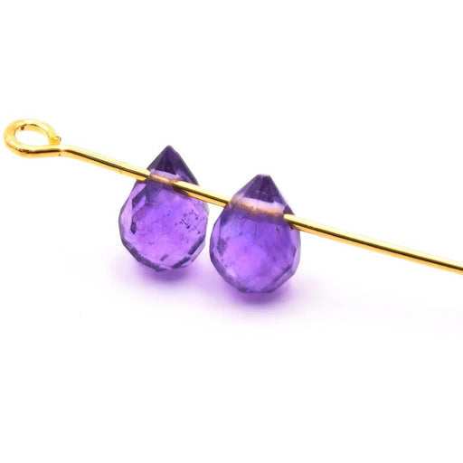 Bead Drop faceted Pendant Amethyst 7x5mm Hole : 0.7mm (2)