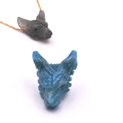 Wolf Head Pendant Apatite Carved 24x17mm Hole: 1.5mm (1)