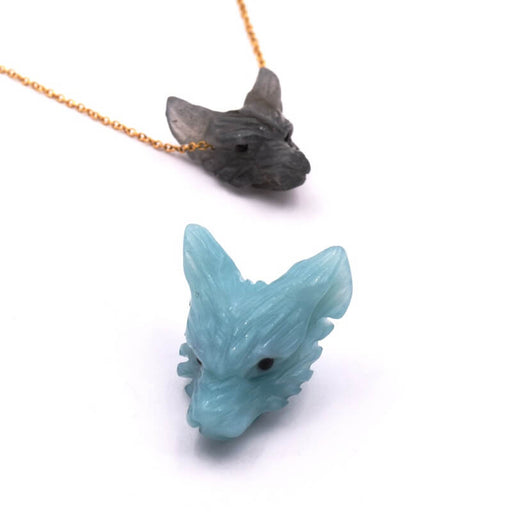 Wolf Head Pendant Amazonite Carved 24x17mm Hole: 1.5mm (1)
