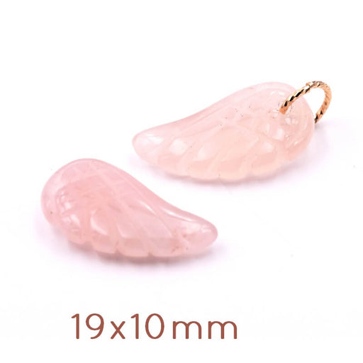 Wing carved gemstone rose Quartz 19x10mm, hole 1,2mm (1)