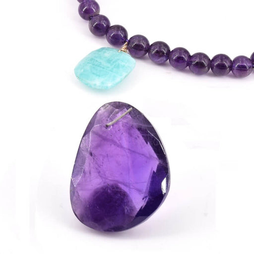 Pendant Faceted Amethyst 17-13x11-15mm - Hole: 0.5mm (1)
