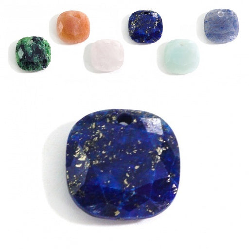Square pendant faceted lapis lazuli - 11x11mm - hole: 1mm (1)