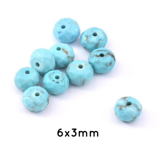 Turquoise Howlite Beads Faceted Rondelles 6x3 mm - Hole: 1 mm (10)
