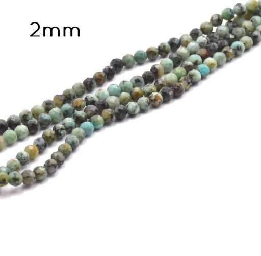 African Turquoise Faceted Round Beads 2mm, Hole: 0.5mm - 38cm (1 strand)