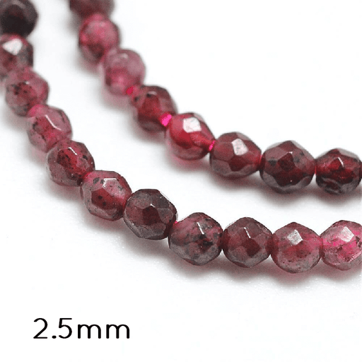Natural Garnet Faceted Round Beads 2.5mm Hole: 0.5 - per strand (1 strand)