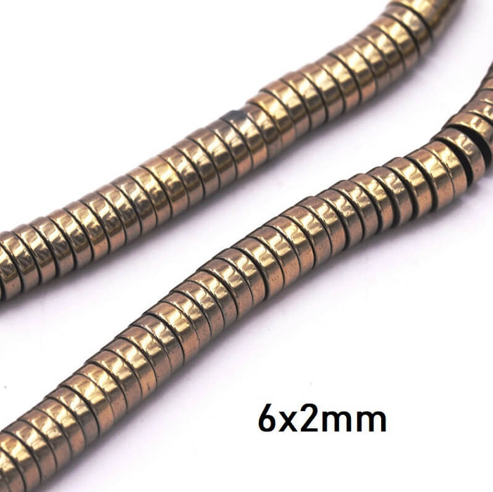 Heishi Hematite Rondelle Beads Light Bronze 6x2mm (100 beads)