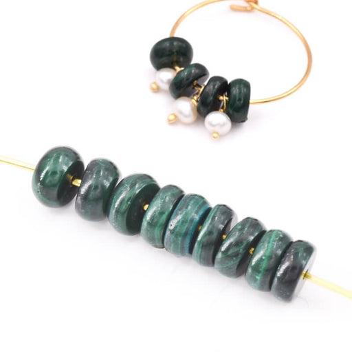 Donuts Rondelles Beads Natural Malachite 6x2.5-3mm - Hole: 0.8mm (10)