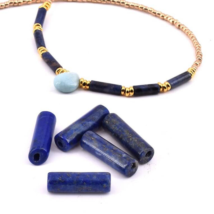 Cylinder Beads Natural Lapis lazuli 12x4mm - Hole: 1mm (5)