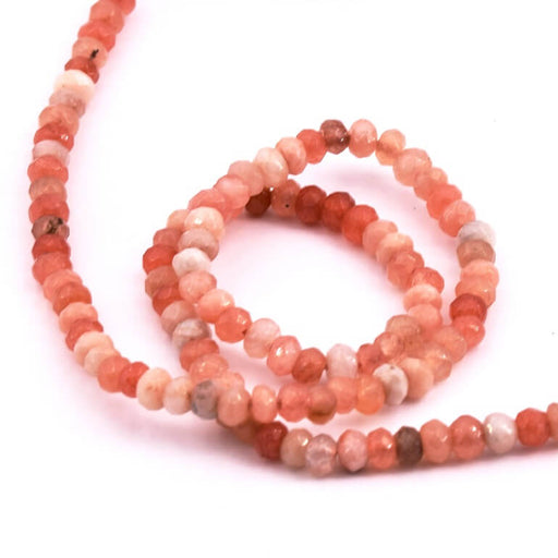 Buy Rondelle Beads Faceted Jade Dyed Strawberry Quartz - 4x3mm - Hole: 1mm (1 strand-35cm)