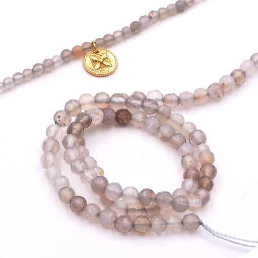 Round Beads Faceted Gray Agate 4mm - Hole: 1mm (1 Strand-36cm)