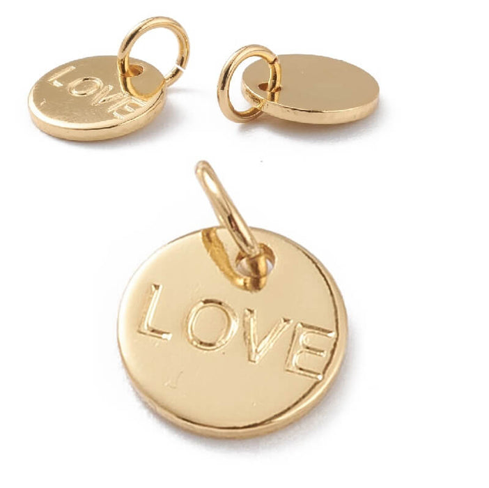 Medal Round Charm Love Engraved Gold Plated 9mm Quality (1)
