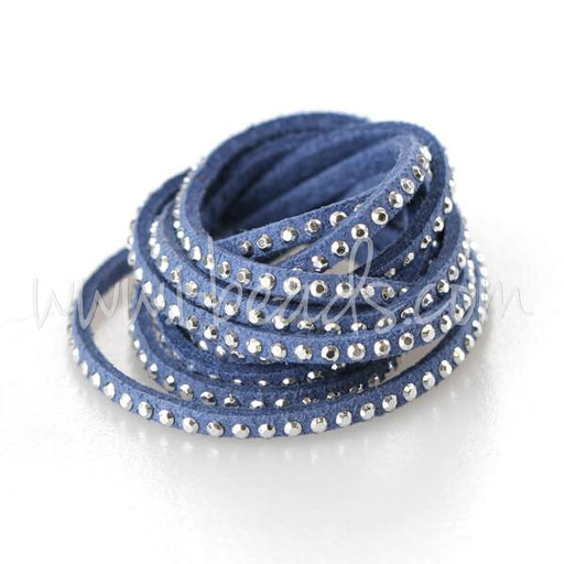 Buy suede cord with silver rivets blue 3mm (1m)
