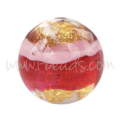 Murano bead round pink and gold 12mm (1)