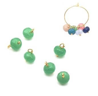 Charms Natural Jade GREEN colour beads 8mm + ring gold plated ( 2 beads)