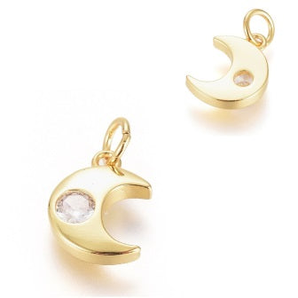 Charm, pendant gold plated 18K Moon with strass zircon 7mm (1)