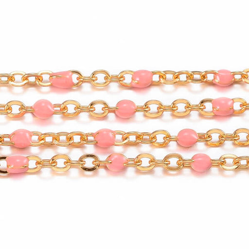 Buy Stainless Steel fine Chain, Golden with PINK enamel , 2x1.5x0.5mm (50cm)