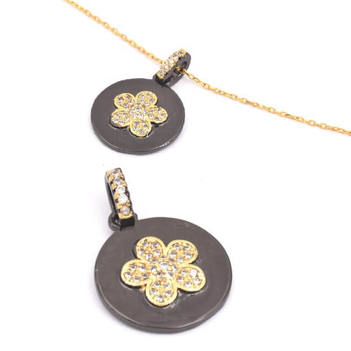 Buy Medal black lacquered with zirconium flower 17mm + 4mm (1)