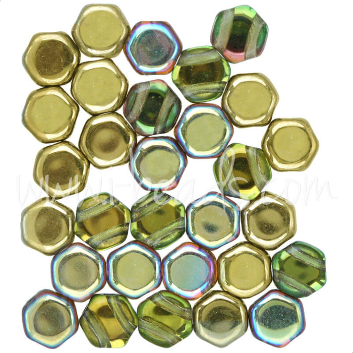 Honeycomb beads 6mm topaz gold rainbow (30)