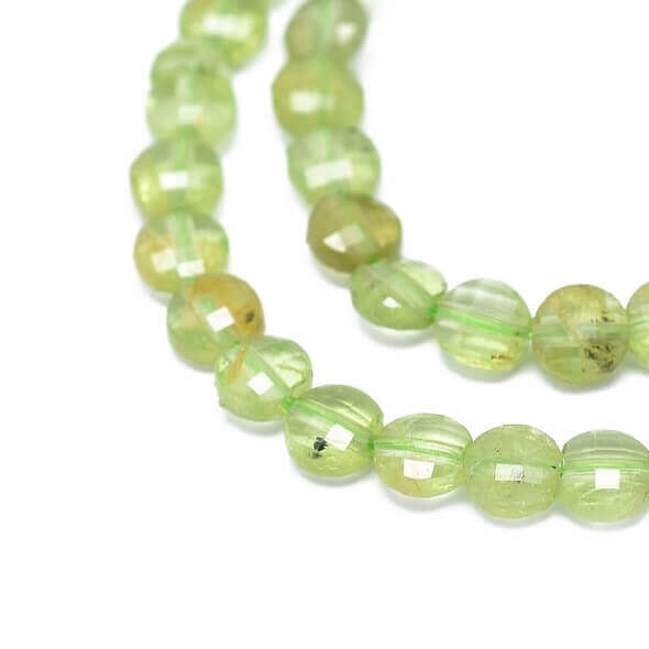 Natural Peridot gem flat round facetted beads 3.5mm hole: 0.6mm (20)