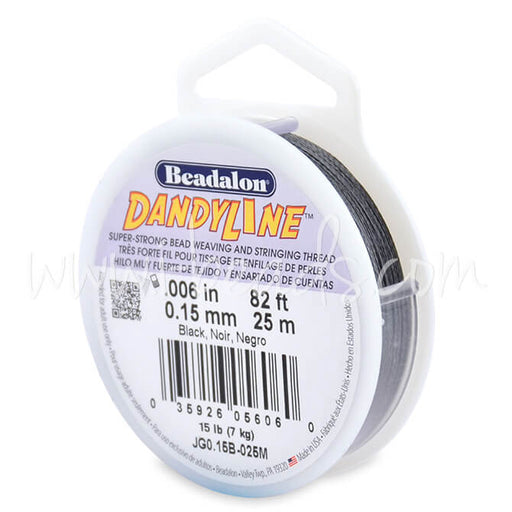 Buy Beadalon dandyline black nylon braided thread cord 0.15mm 25m (1)