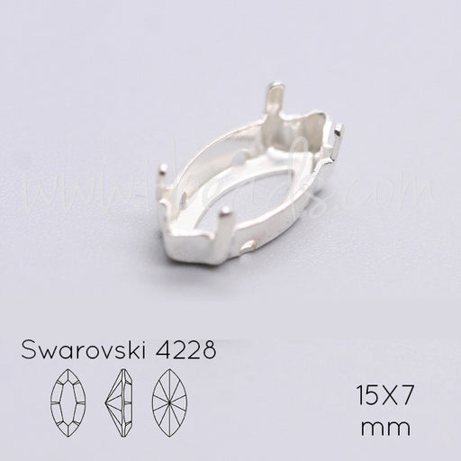 Sew on setting for Swarovski 4228 navette 15x7mm silver plated (1)