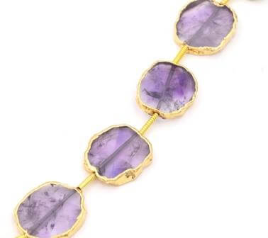 Slice bead Amethyste electroplated gold appx 15x12mm hole 0.8mm (1)