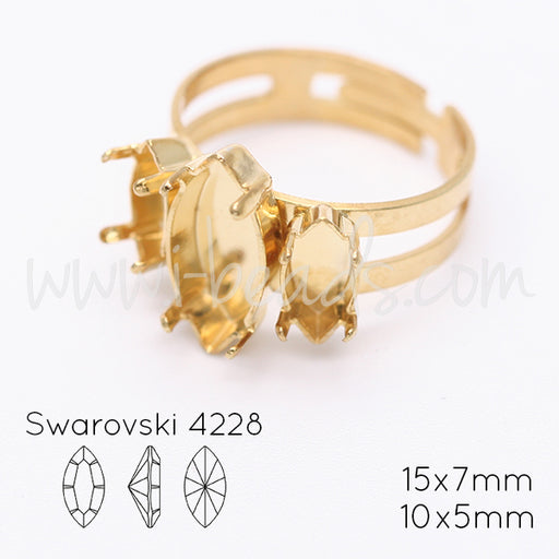 Adjustable ring setting for Swarovski 4228 navette 15x7mm and 10x5mm gold plated (1)