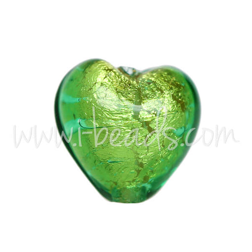 Buy Murano bead heart green and gold 10mm (1)