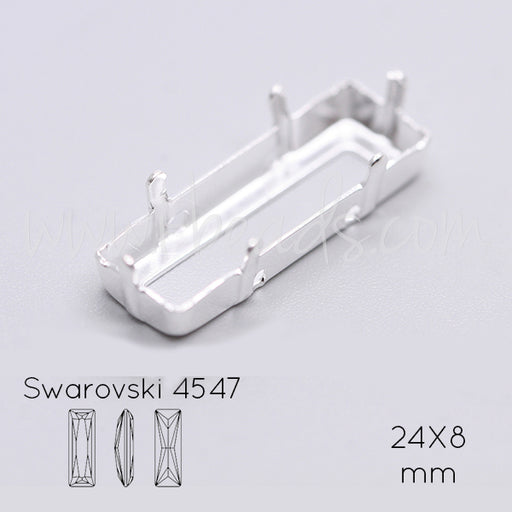 Sew on setting for Swarovski 4547 princess baguette 24x8mm silver plated (1)