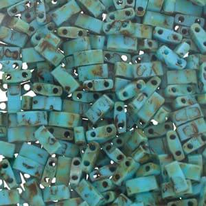 ccTLH4514 -Miyuki HALF tila beads Opaque Turquoise Blue Picasso 5x2.5mm (35 beads)