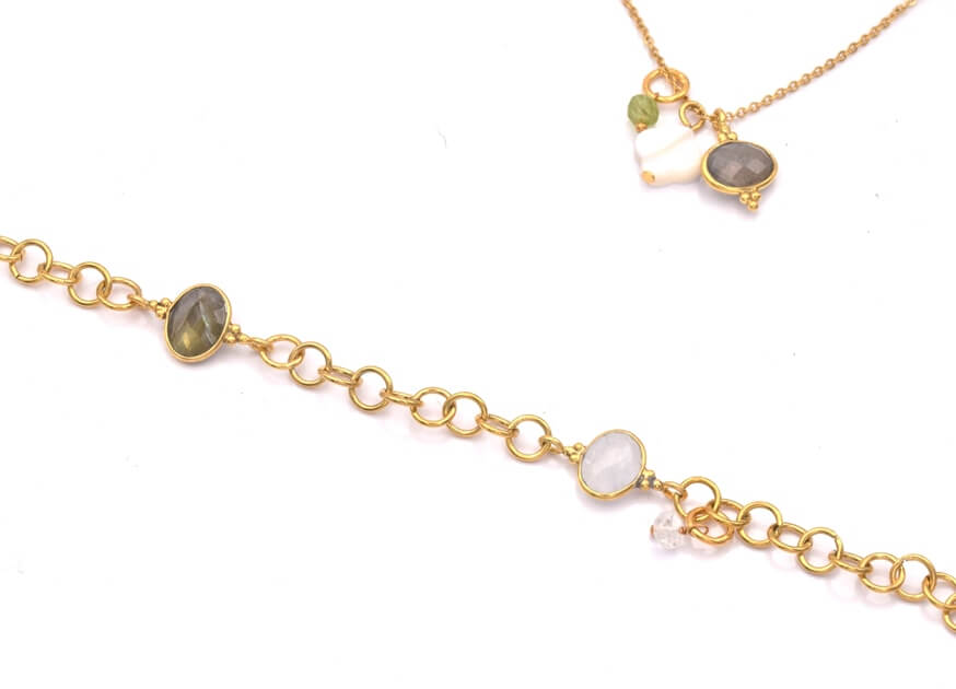 Connector oval Labradorite Set with silver 925 gold plated 8x6mm (1)