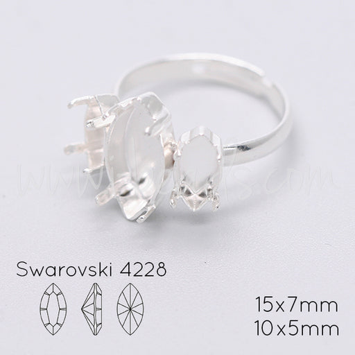 Adjustable ring setting for Swarovski 4228 navette 15x7mm and 10x5mm silver plated (1)