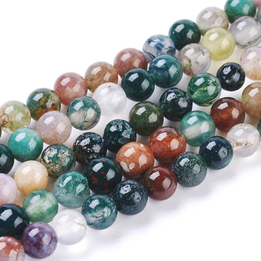 Natural Indian Agate Beads, Round, DarkGreen- 6mmx1- 32pces/strand - 19cm (1 strand)