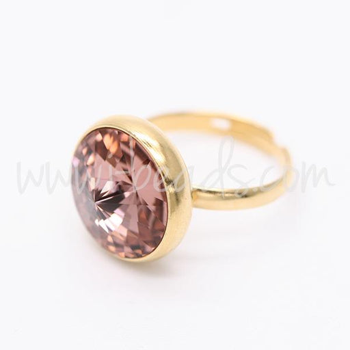 Adjustable ring cupped setting for Swarovski 1122 rivoli 14mm gold plated (1)