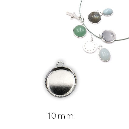 Round Pendant setting for cabochon 10mm Brass silver plated (1)
