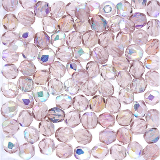 Buy Czech fire-polished beads light amethyst ab 4mm (100)