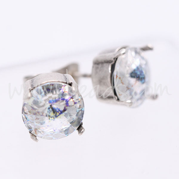 Stud earring setting for Swarovski 1122 rivoli SS47 antique silver plated (2)