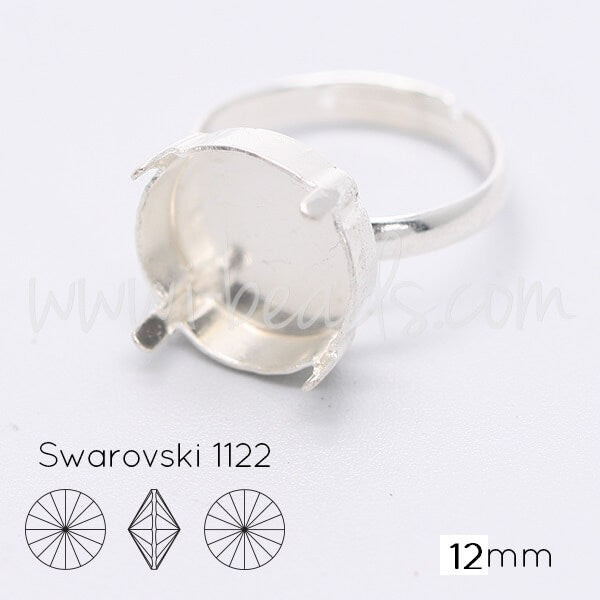 Adjustable ring setting for Swarovski 1122 rivoli 12mm silver plated (1)