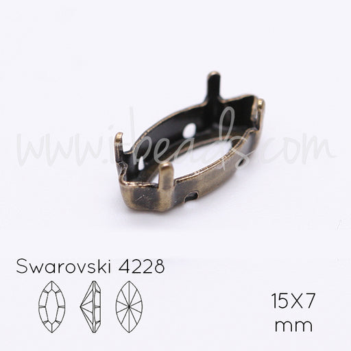 Sew on setting for Swarovski 4228 navette 15x7mm brass plated (1)